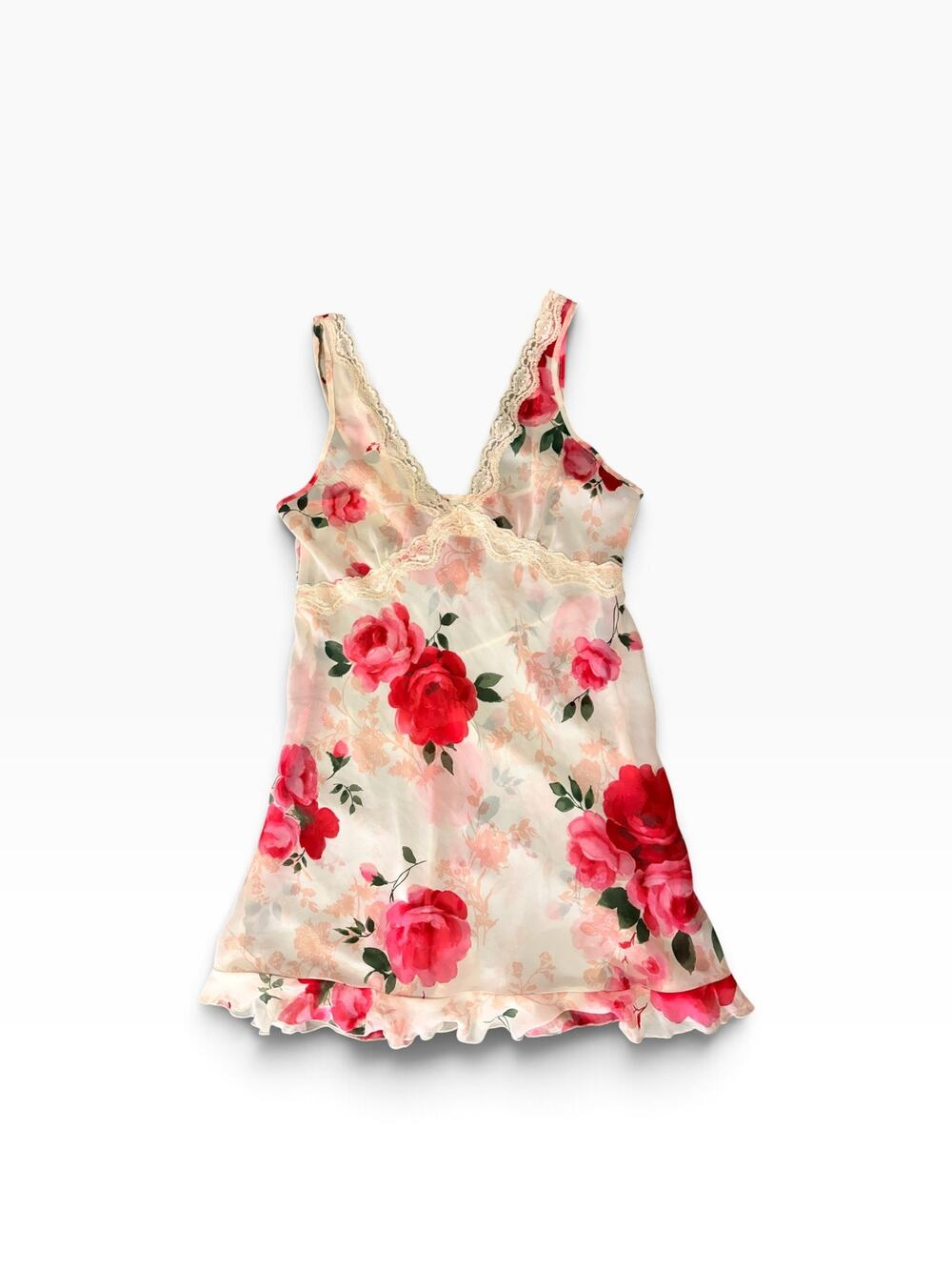 Secret Treasures Floral Lace-Trim Satin Slip Dress
